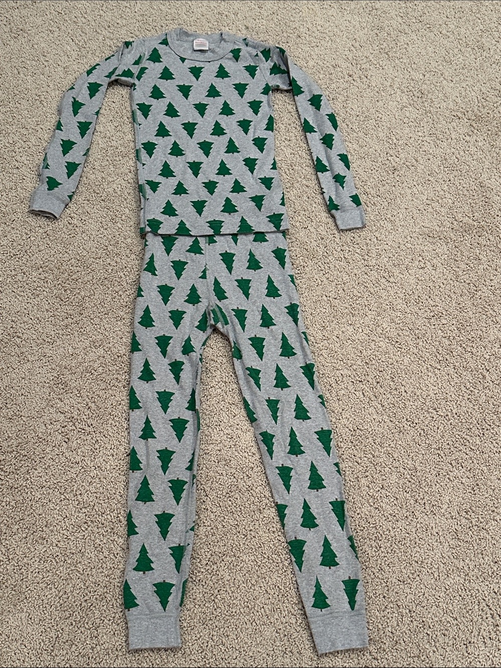 Hanna Andersson Grey Pajama Set with Green Tree Print